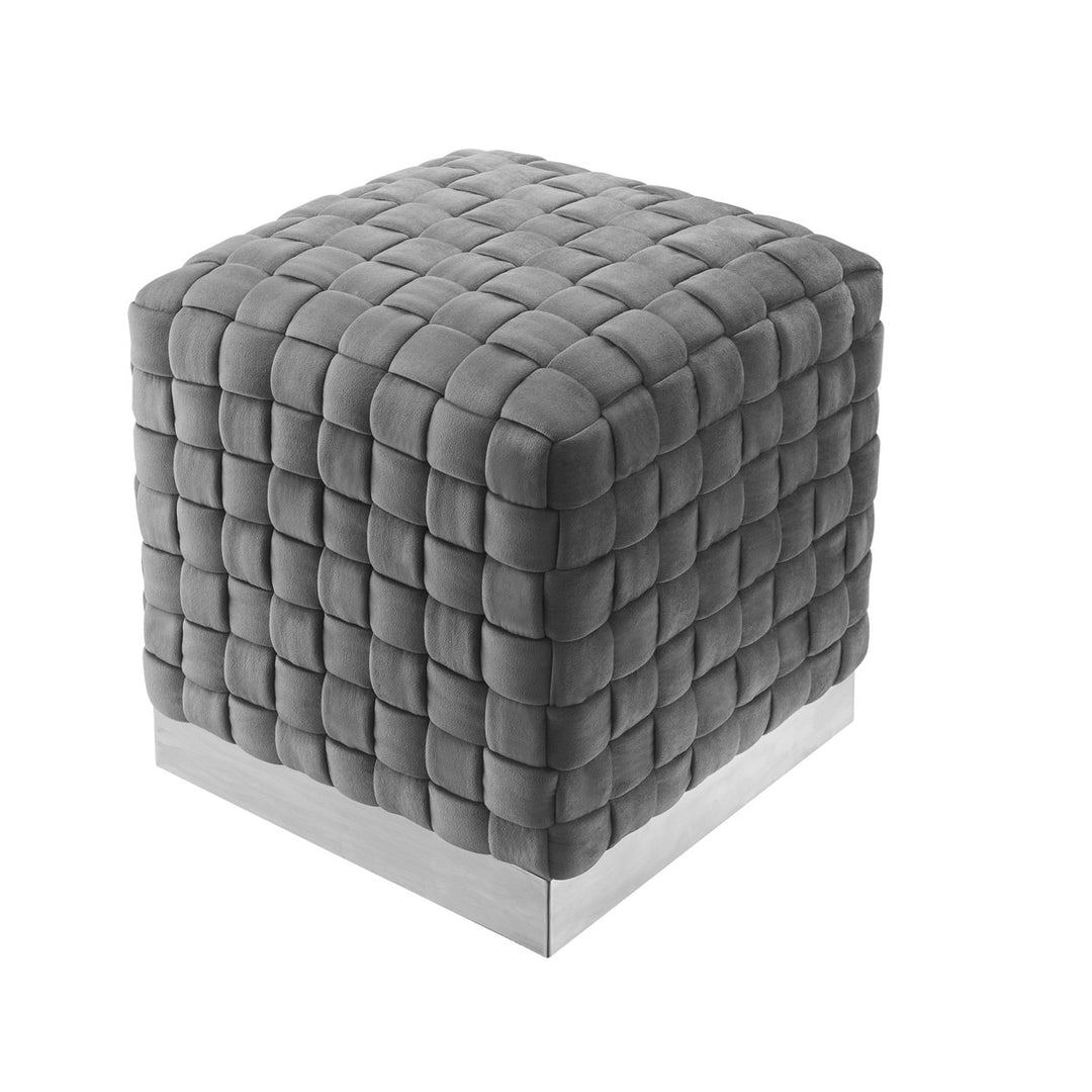 Griffin Velvet Woven Cube Ottoman-Luxurious Upholstery- Stainless Steel Base-1 PC-By Nicole Miller Image 11