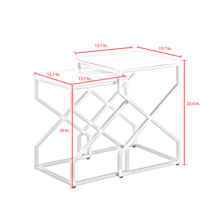Patricia End or Coffee Table-Square Natural Marble-Metal X-cross Legs-Stackable Set of 2-Inspired Home Image 7