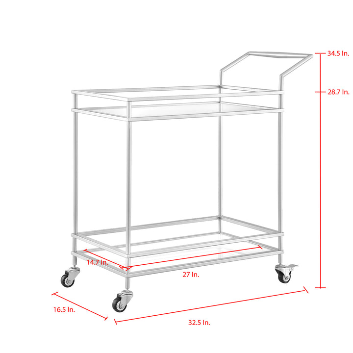Amaya Serving Bar Cart-2 Storage Shelves-Casters- 2 Locking-Modern Matte Frame-By Nicole Miller Image 10