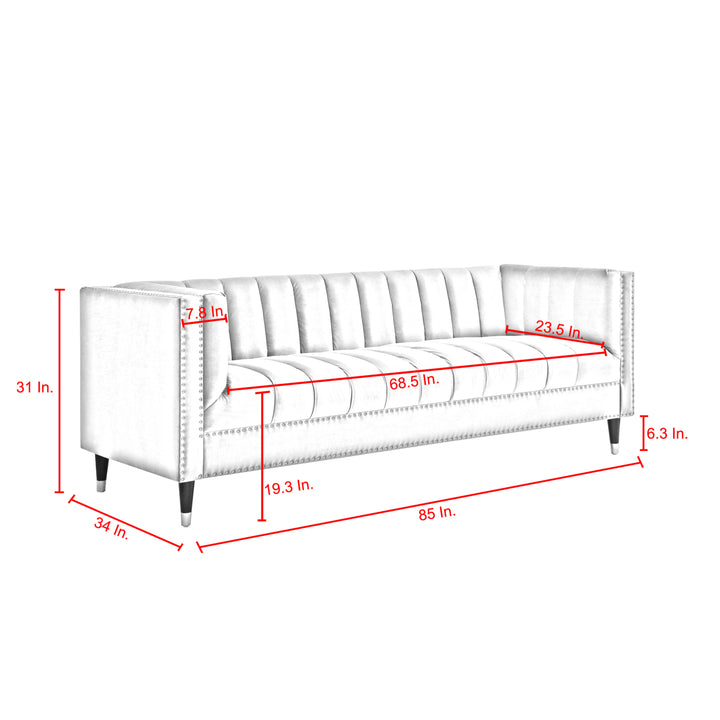 Geoffey Velvet Club Chair or Sofa-Channel Tufted-Nailhead Trim-Metal Tip Legs-By Nicole Miller Image 12