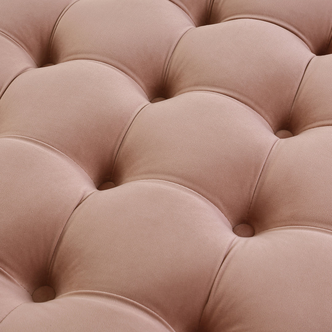 Desiree Velvet or Linen Cocktail Ottoman-Allover Tufted-Round-Castered Legs-By Inspired Home Image 8