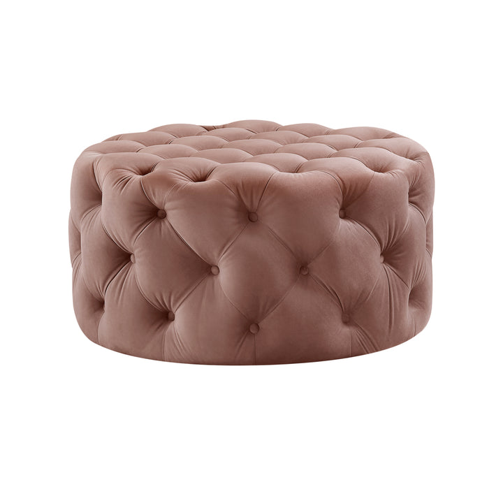 Desiree Velvet or Linen Cocktail Ottoman-Allover Tufted-Round-Castered Legs-By Inspired Home Image 10