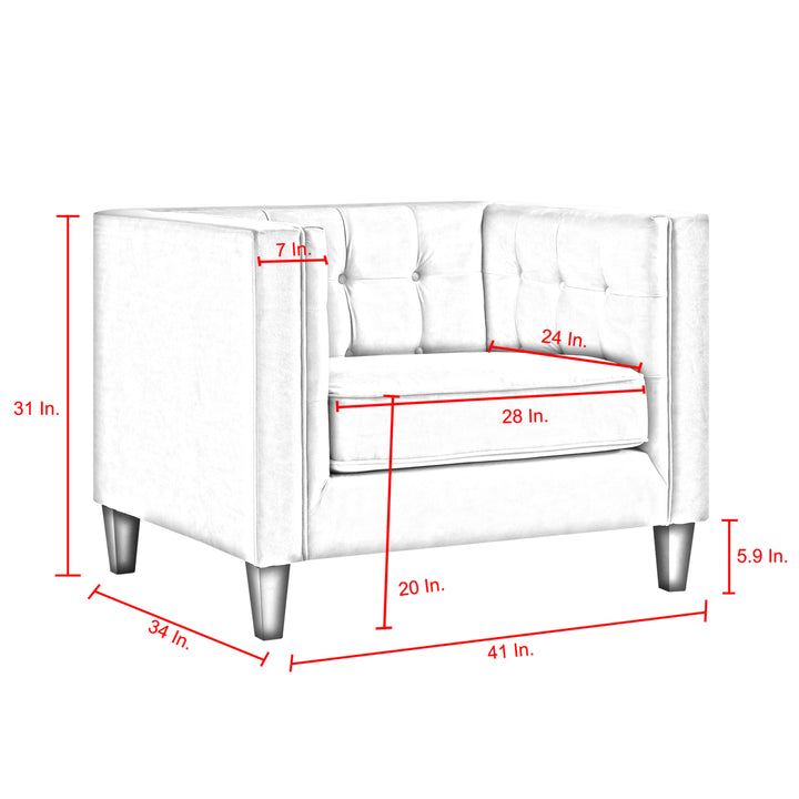 Pax Velvet Club Chair or Sofa-Button Tufted-Tapered Legs-Square Arms-Inspired Home Image 8