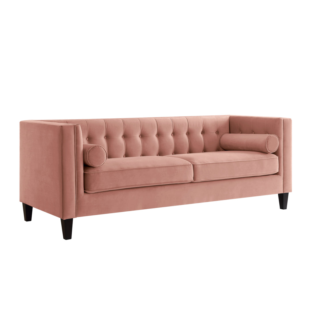 Pax Velvet Club Chair or Sofa-Button Tufted-Tapered Legs-Square Arms-Inspired Home Image 12