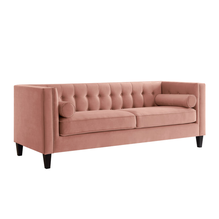Pax Velvet Club Chair or Sofa-Button Tufted-Tapered Legs-Square Arms-Inspired Home Image 12
