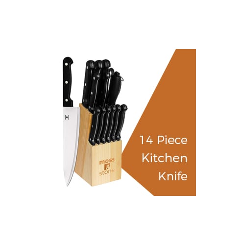 Stainless Steel Serrated Knife Set Kitchen knives Set With High-Carbon Stainless Steel Blades And Wooden Block Set Image 1