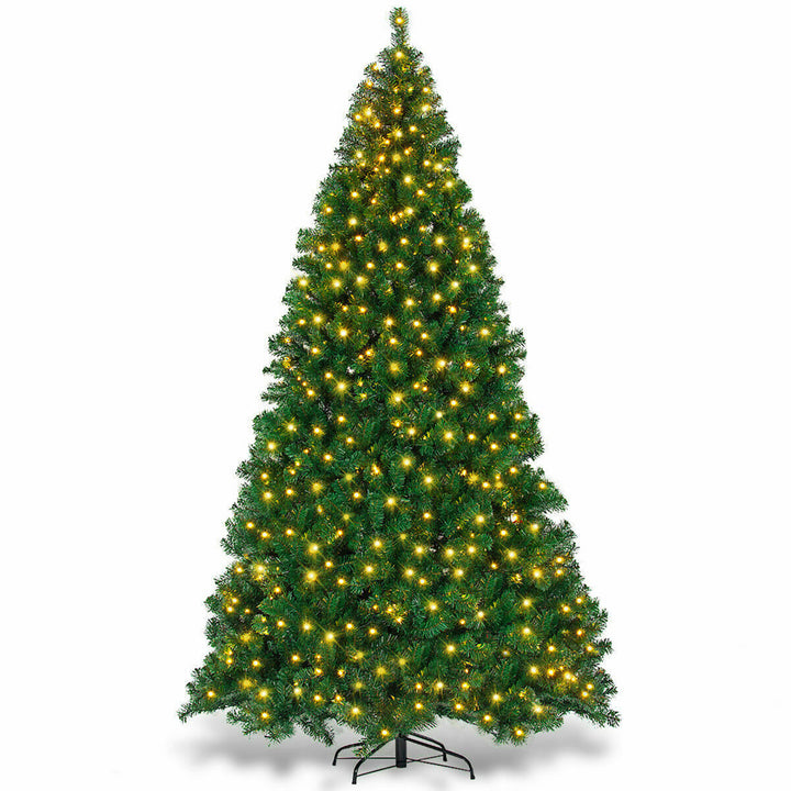 Pre-Lit PVC Christmas Tree 9Ft Hinged 700 LED Lights Green Image 1