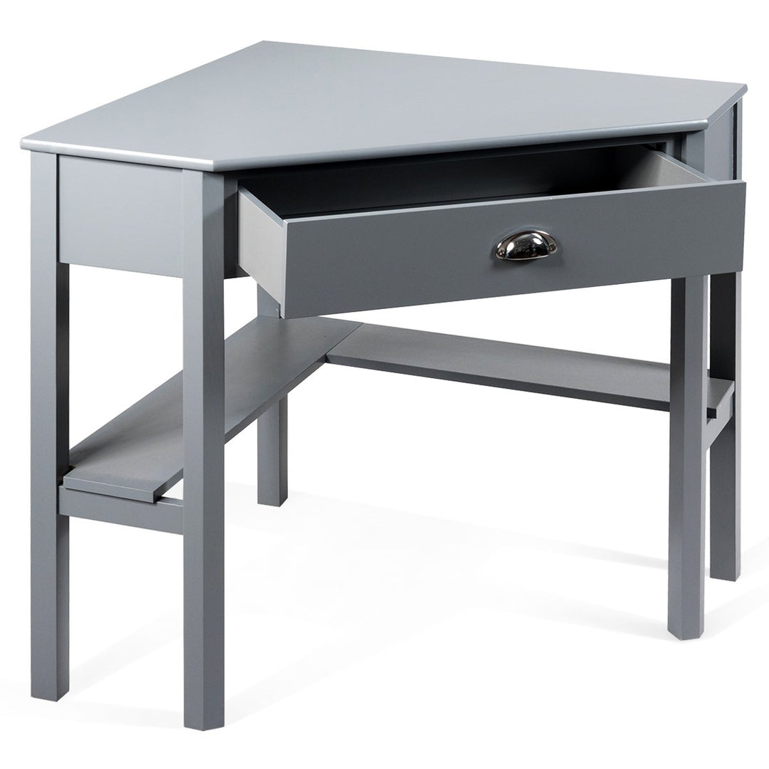 Costway Corner Computer Desk Laptop Writing Table Wood Workstation Home Office Furniture Gray Image 1