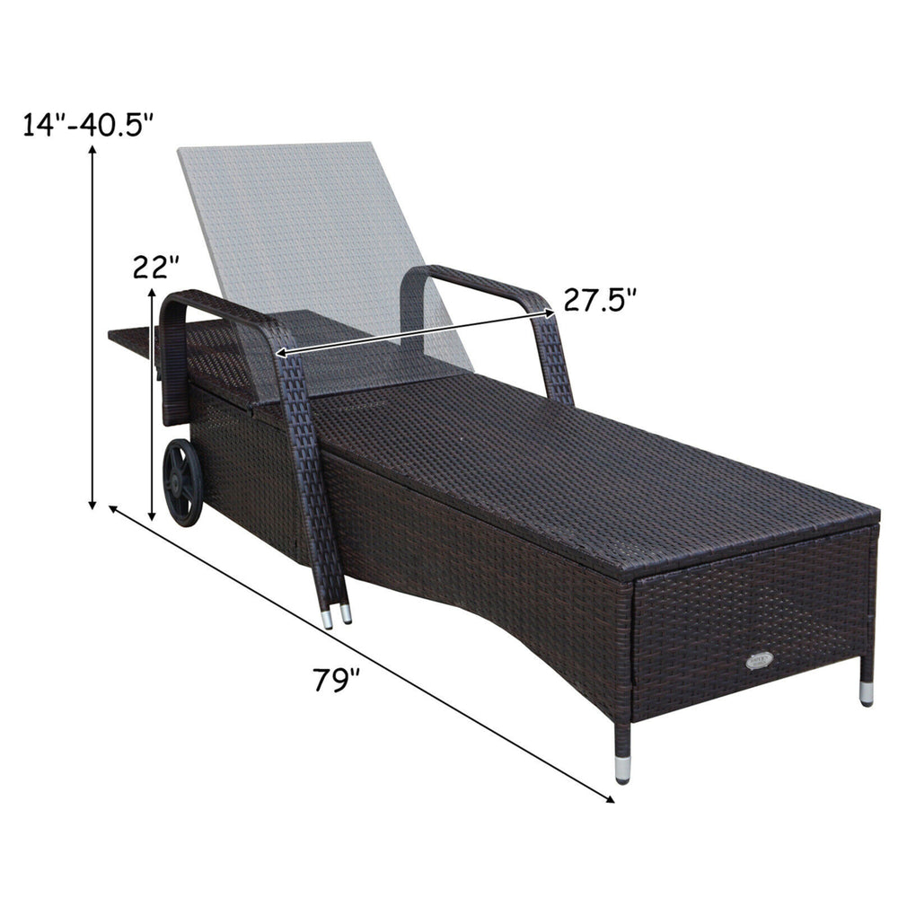 Cushioned Outdoor Wicker Chaise Lounge Chair w/ Wheel Adjustable Backrest Image 2