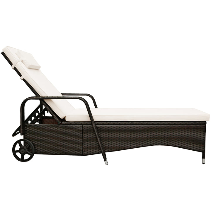 Cushioned Outdoor Wicker Chaise Lounge Chair w/ Wheel Adjustable Backrest Image 4