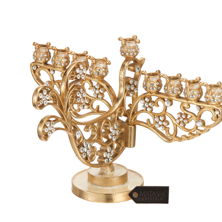 Matashi Gold Painted Dove Menorah Candelabra, Embellished with fine Crystals Image 1