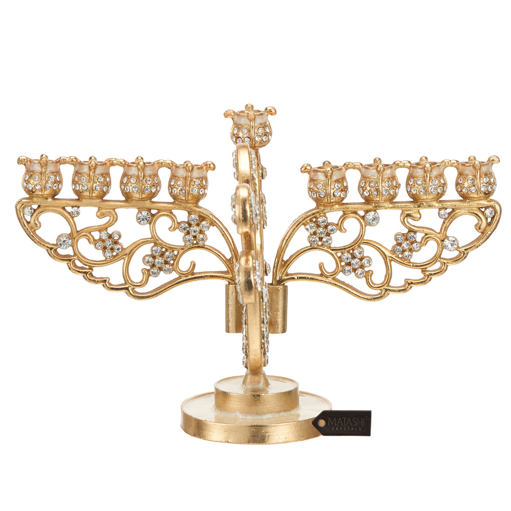 Matashi Gold Painted Dove Menorah Candelabra, Embellished with fine Crystals Image 2