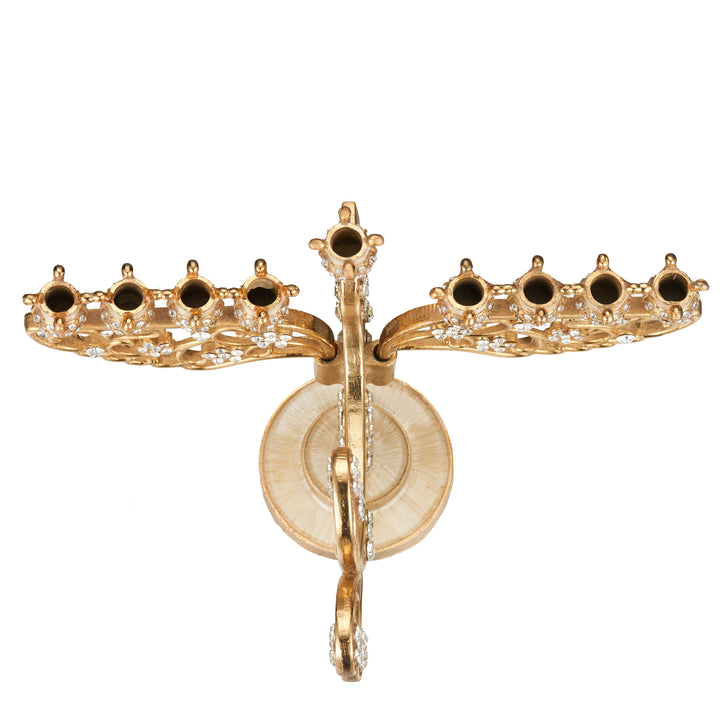 Matashi Gold Painted Dove Menorah Candelabra, Embellished with fine Crystals Image 4