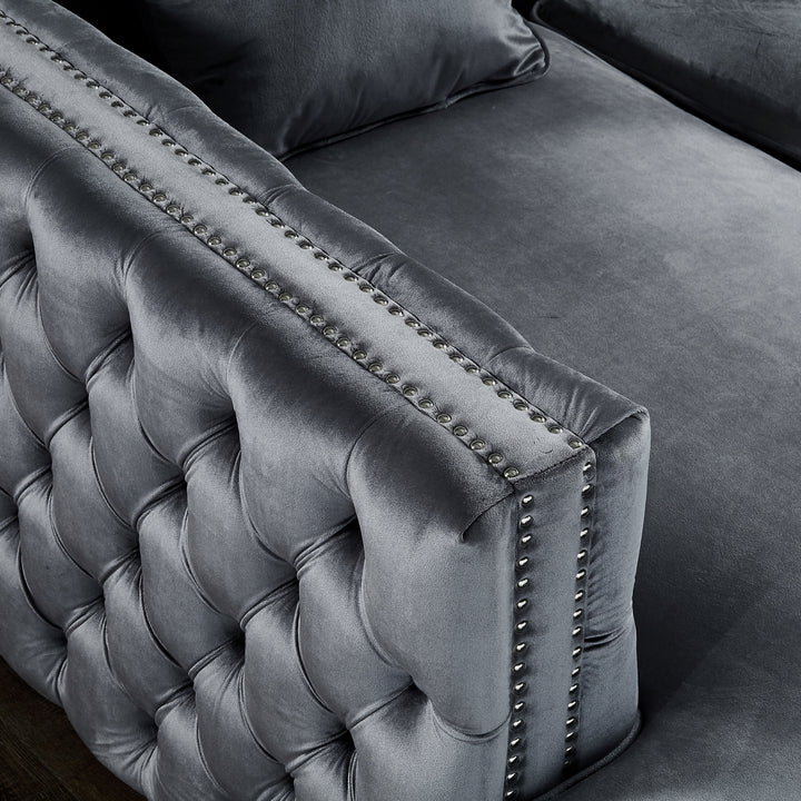 Alison Velvet Chaise Sectional Sofa-115"-Storage-Button Tufted-Nailhead Trim-Inspired Home Image 10