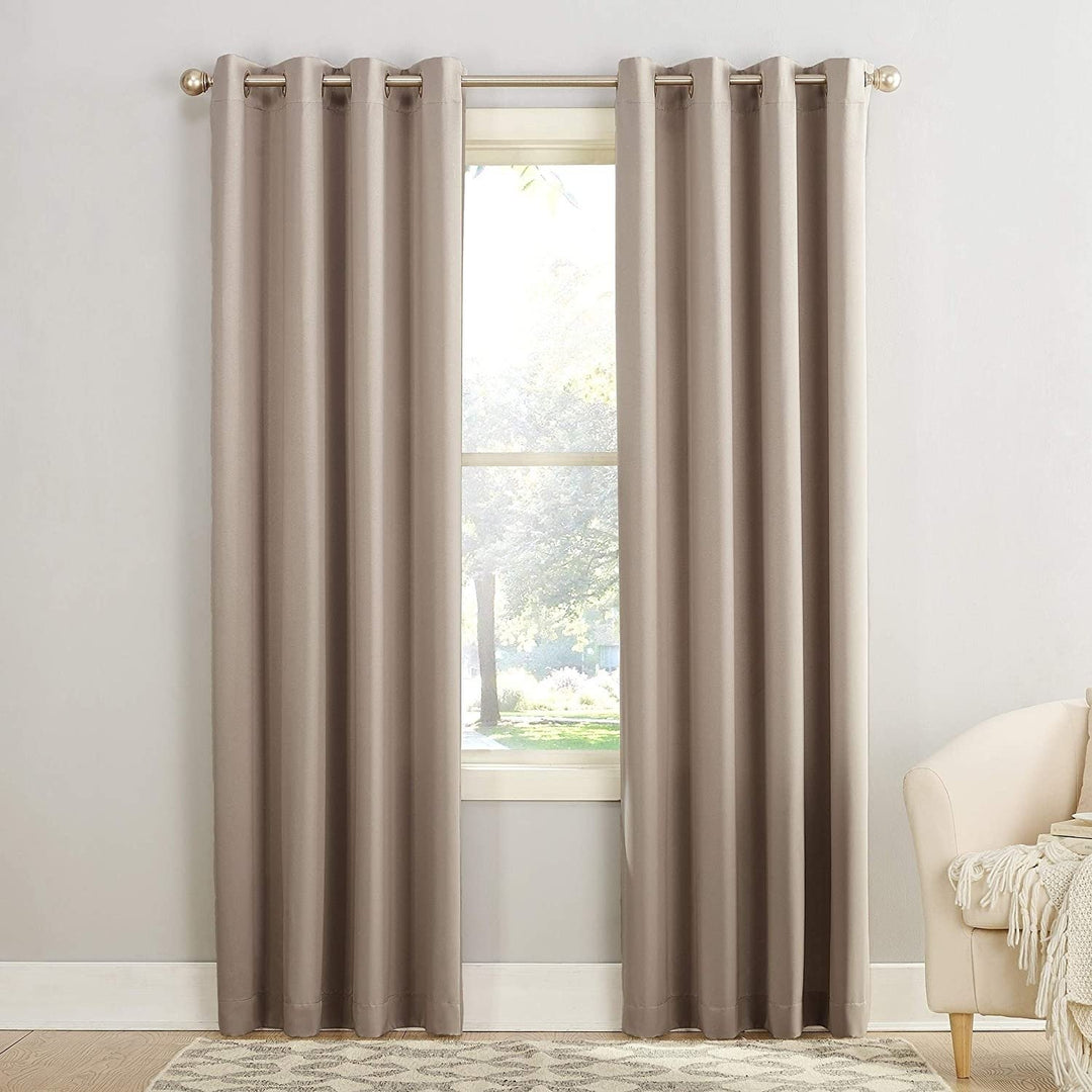 Sun Zero Barrow Energy Efficient Grommet Curtain Panel 2Pc. Set, 54" x 84", Stone Image 1