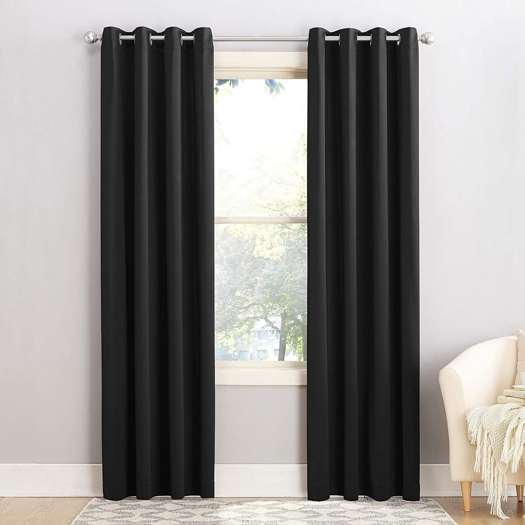 Sun Zero Barrow Energy Efficient Grommet Curtain Panel 2Pc. Set, 54" x 84", Black Image 1