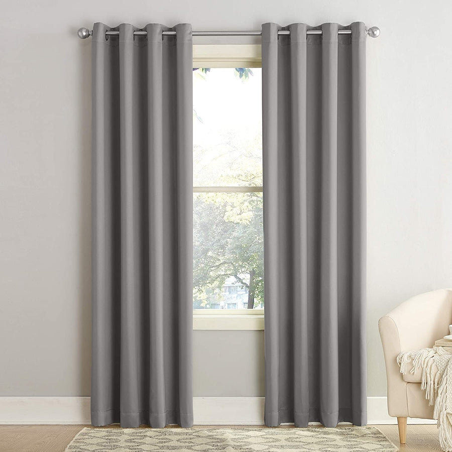 Sun Zero Barrow Energy Efficient Grommet Curtain Panel 2Pc. Set, 54" x 84", Gray Image 1