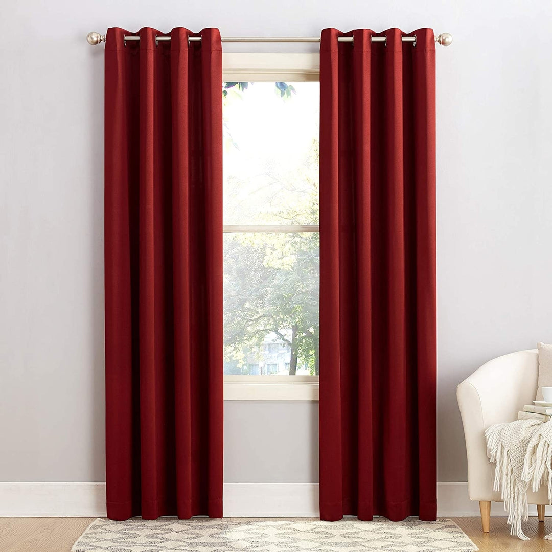 Sun Zero Barrow Energy Efficient Grommet Curtain Panel 2Pc. Set, 54" x 84", Red Image 1