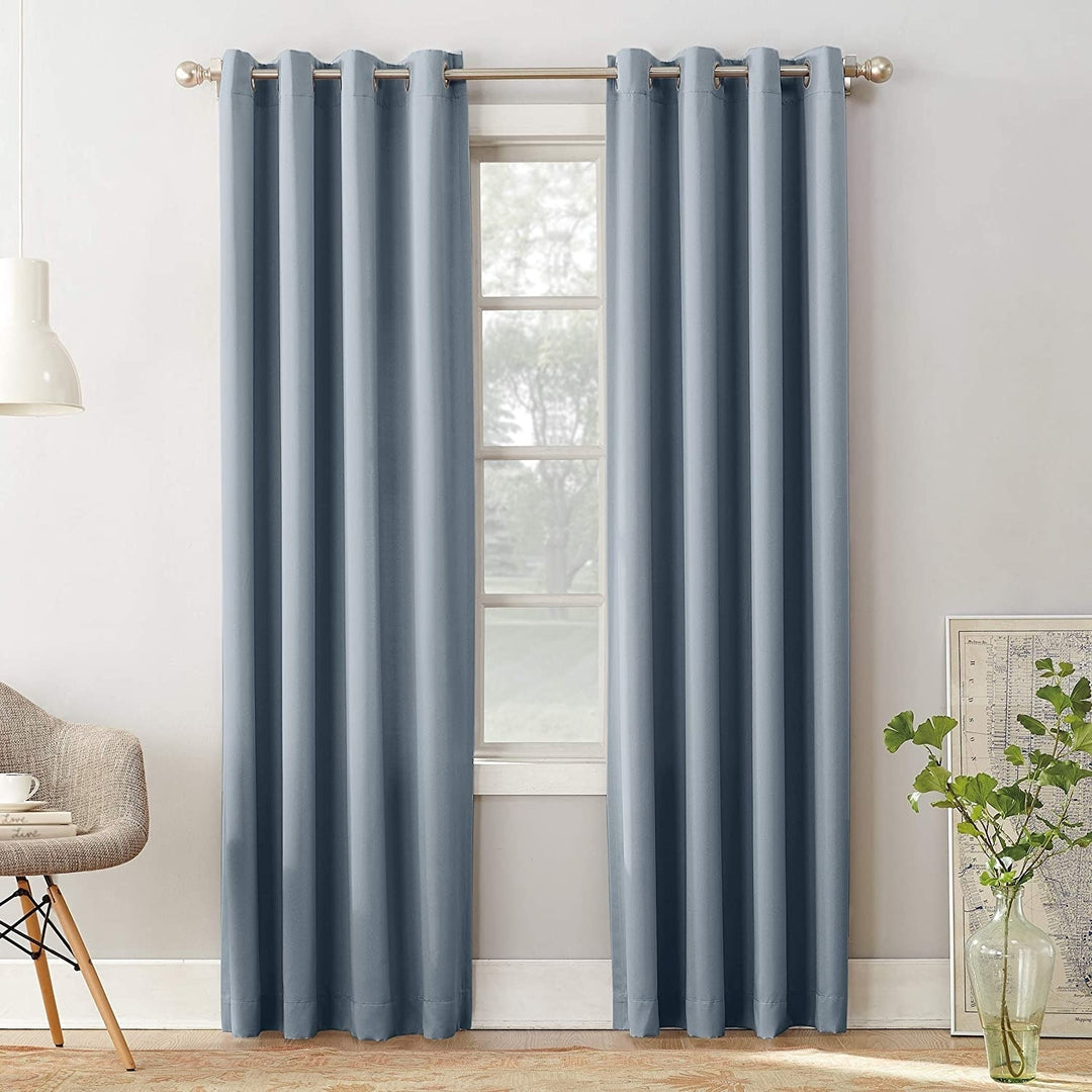 Sun Zero 53246 Barrow Energy Efficient Grommet Curtain Panel 2Pc. Set, 54" x 84", Vintage Blue Image 1