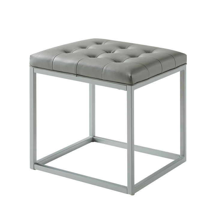Logan Cube Modern Ottoman with Metal Frame, Leather for Living Room Entryway by Inspired Home Image 12