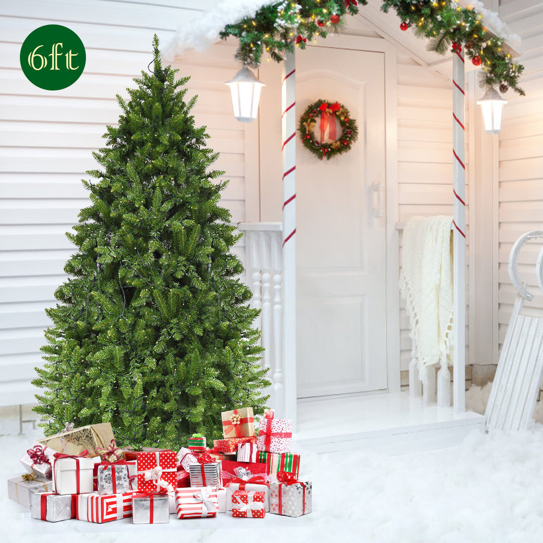 6ft Pre-lit LED Light Christmas Fir Tree w/8 Flash Modes Patio Image 2