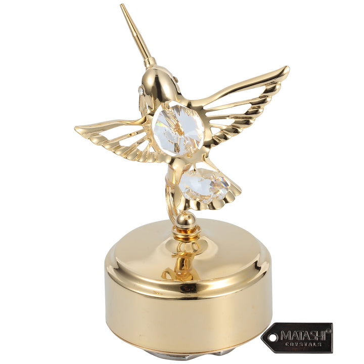 Matashi 24K Gold Plated Music Box with Crystal Studded Bee-Hummingbird Figurine - Memory Image 3