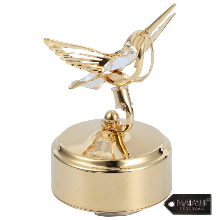 Matashi 24K Gold Plated Music Box with Crystal Studded Bee-Hummingbird Figurine - Memory Image 4