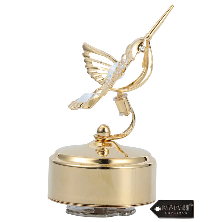 Matashi 24K Gold Plated Music Box with Crystal Studded Bee-Hummingbird Figurine - Memory Image 5