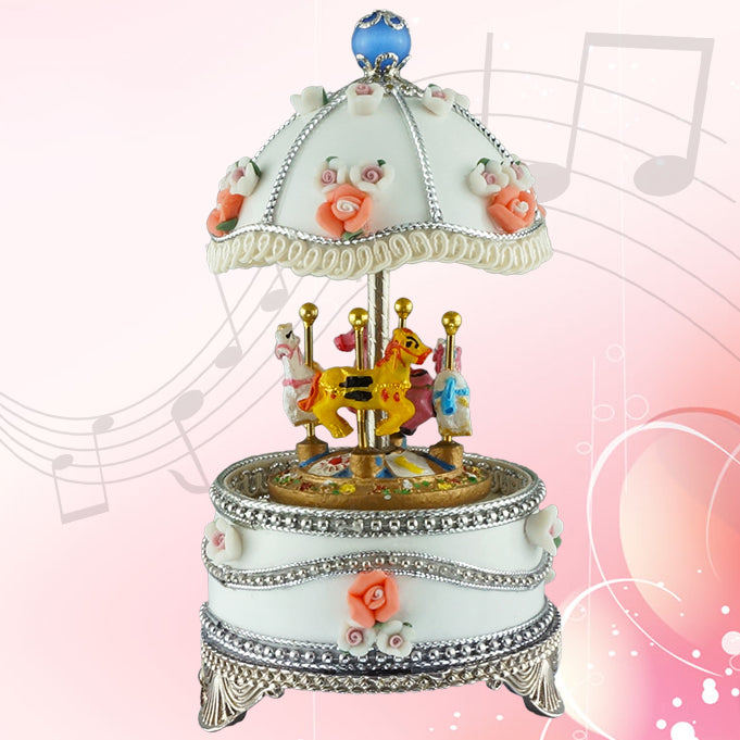 Matashi Carousel Faberge Egg Music Box Plays Swan Lake with Flowers and Silver Accent,Elegant Table Top Ornament w/ Image 4