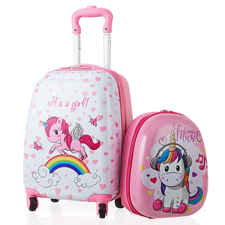 2PC Kids Luggage Set 12 Backpack and 16 Rolling Suitcase for School Travel ABS Image 1