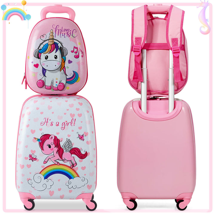 2PC Kids Luggage Set 12 Backpack and 16 Rolling Suitcase for School Travel ABS Image 6