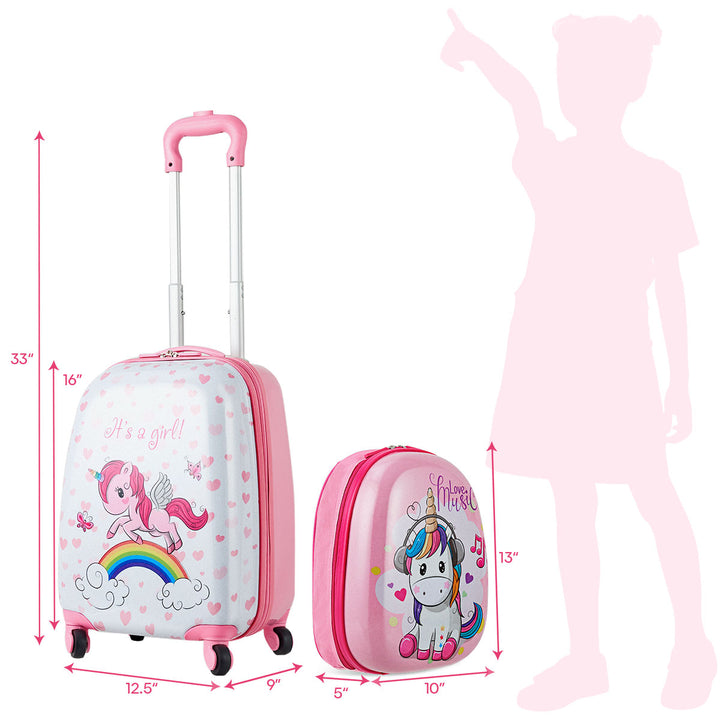 2PC Kids Luggage Set 12 Backpack and 16 Rolling Suitcase for School Travel ABS Image 10