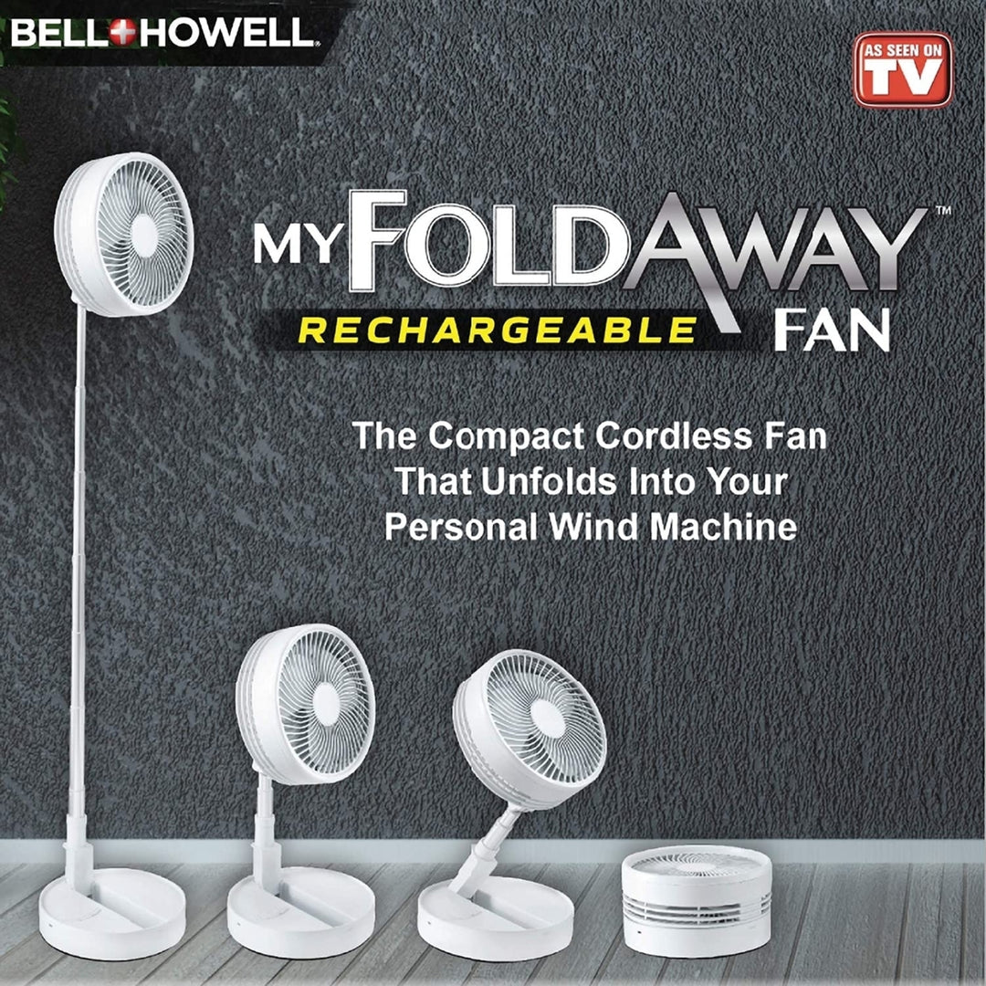 Bell+Howell My Foldaway Fan Rechargeable Fan Ultra Lightweight Portable Compact Extendable to 4 Feet High with 3 Speed Image 1