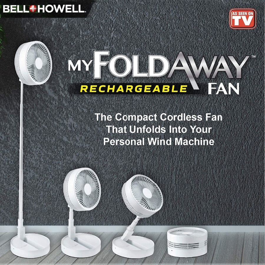 Bell+Howell My Foldaway Fan Rechargeable Fan Ultra Lightweight Portable Compact Extendable to 4 Feet High with 3 Speed Image 1