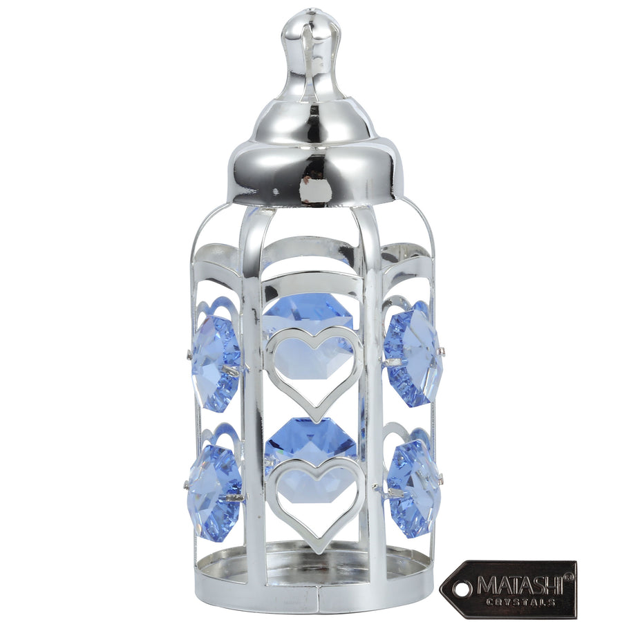 Matashi Silver Plated Crystal Studded Baby Bottle Ornament with Light Blue Crystals Decorative Tabletop Showpiece Gift Image 1