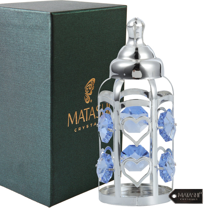 Matashi Silver Plated Crystal Studded Baby Bottle Ornament with Light Blue Crystals Decorative Tabletop Showpiece Gift Image 2