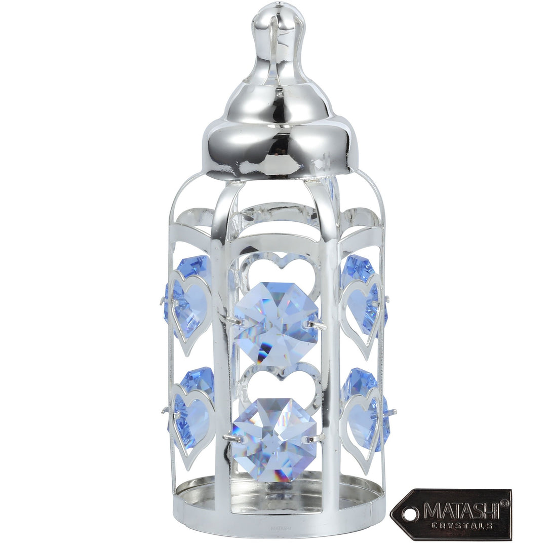 Matashi Silver Plated Crystal Studded Baby Bottle Ornament with Light Blue Crystals Decorative Tabletop Showpiece Gift Image 3