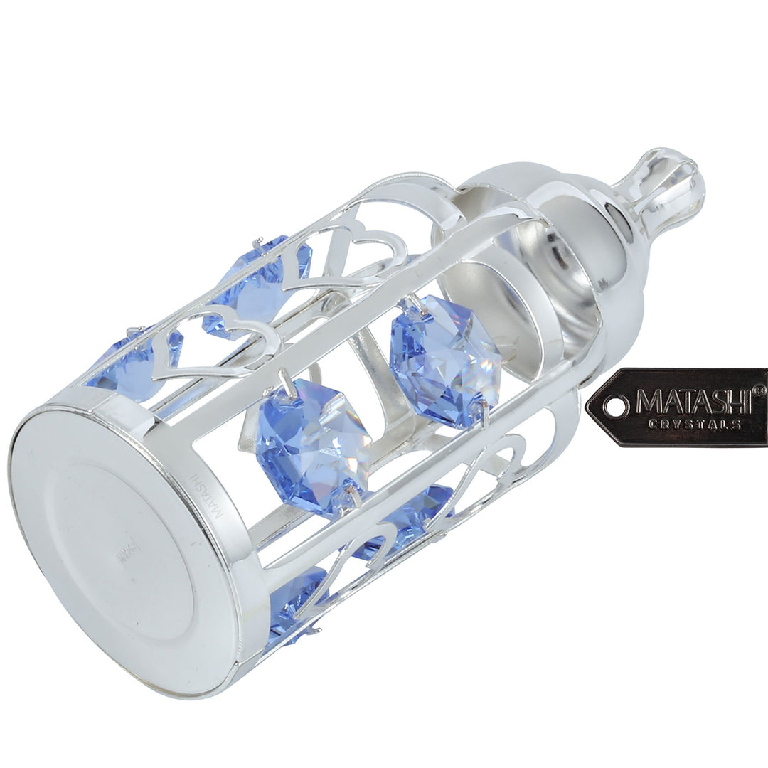 Matashi Silver Plated Crystal Studded Baby Bottle Ornament with Light Blue Crystals Decorative Tabletop Showpiece Gift Image 5