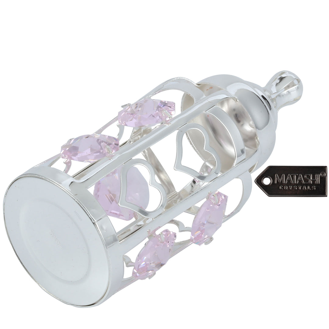 Matashi Silver Plated Crystal Studded Baby Bottle Ornament with Light Pink Crystals Decorative Tabletop Showpiece Gift Image 3