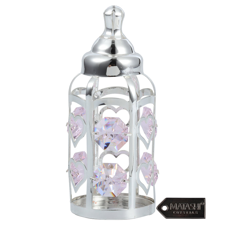 Matashi Silver Plated Crystal Studded Baby Bottle Ornament with Light Pink Crystals Decorative Tabletop Showpiece Gift Image 5