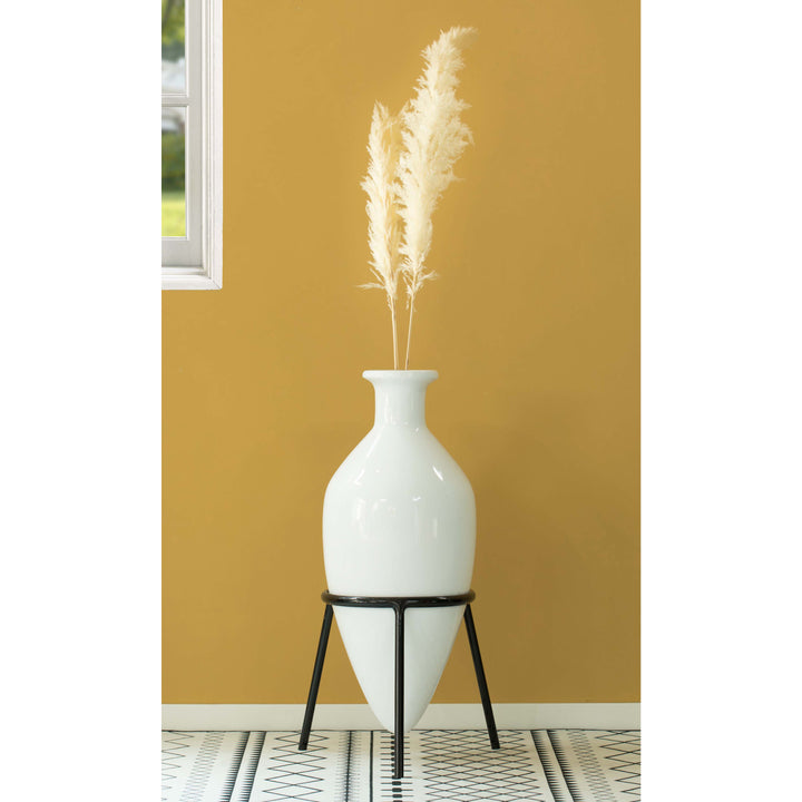 Antique Style Vase, Old Fashioned Amphora, Decorative Large Tall Unique Vase on Slim Black Metal Tripod Stand, Image 2