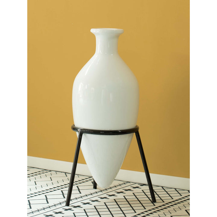 Antique Style Vase, Old Fashioned Amphora, Decorative Large Tall Unique Vase on Slim Black Metal Tripod Stand, Image 5