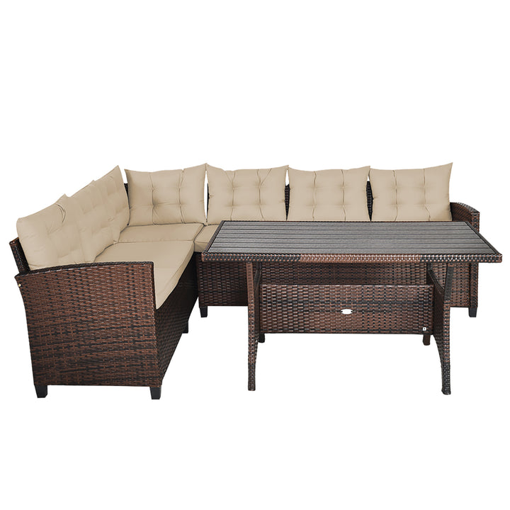 3PCS Rattan Dining Set Patio Furniture 6 Seats Sofa Cushioned Image 10