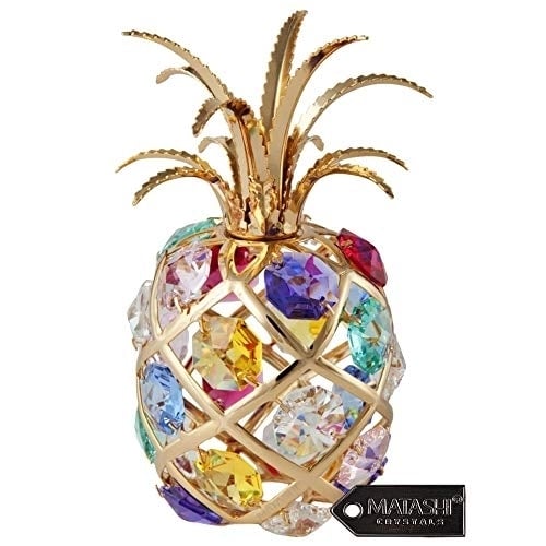 Matashi 24K Gold Plated Pineapple Ornament with Crystals Table Top Showpiece for Living Room Gift for Christmas Mothers Image 1