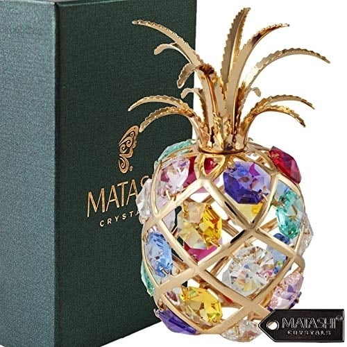 Matashi 24K Gold Plated Pineapple Ornament with Crystals Table Top Showpiece for Living Room Gift for Christmas Mothers Image 2