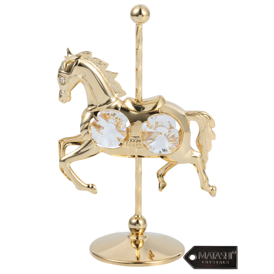 24K Gold Plated Crystal Studded Carousel Horse Ornament Table Top Showpiece for Living Room Gift for Christmas Mothers Image 1