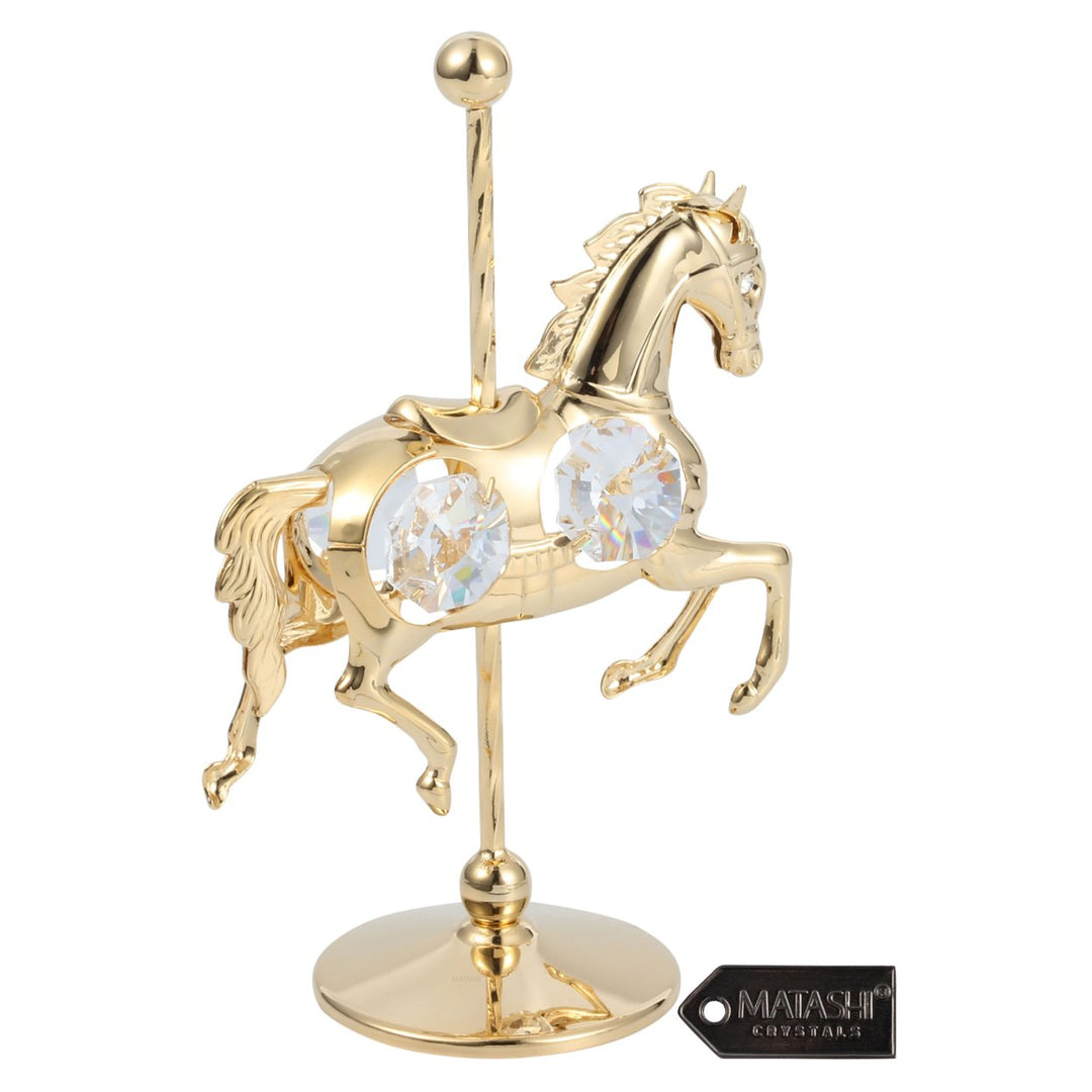 24K Gold Plated Crystal Studded Carousel Horse Ornament Table Top Showpiece for Living Room Gift for Christmas Mothers Image 3