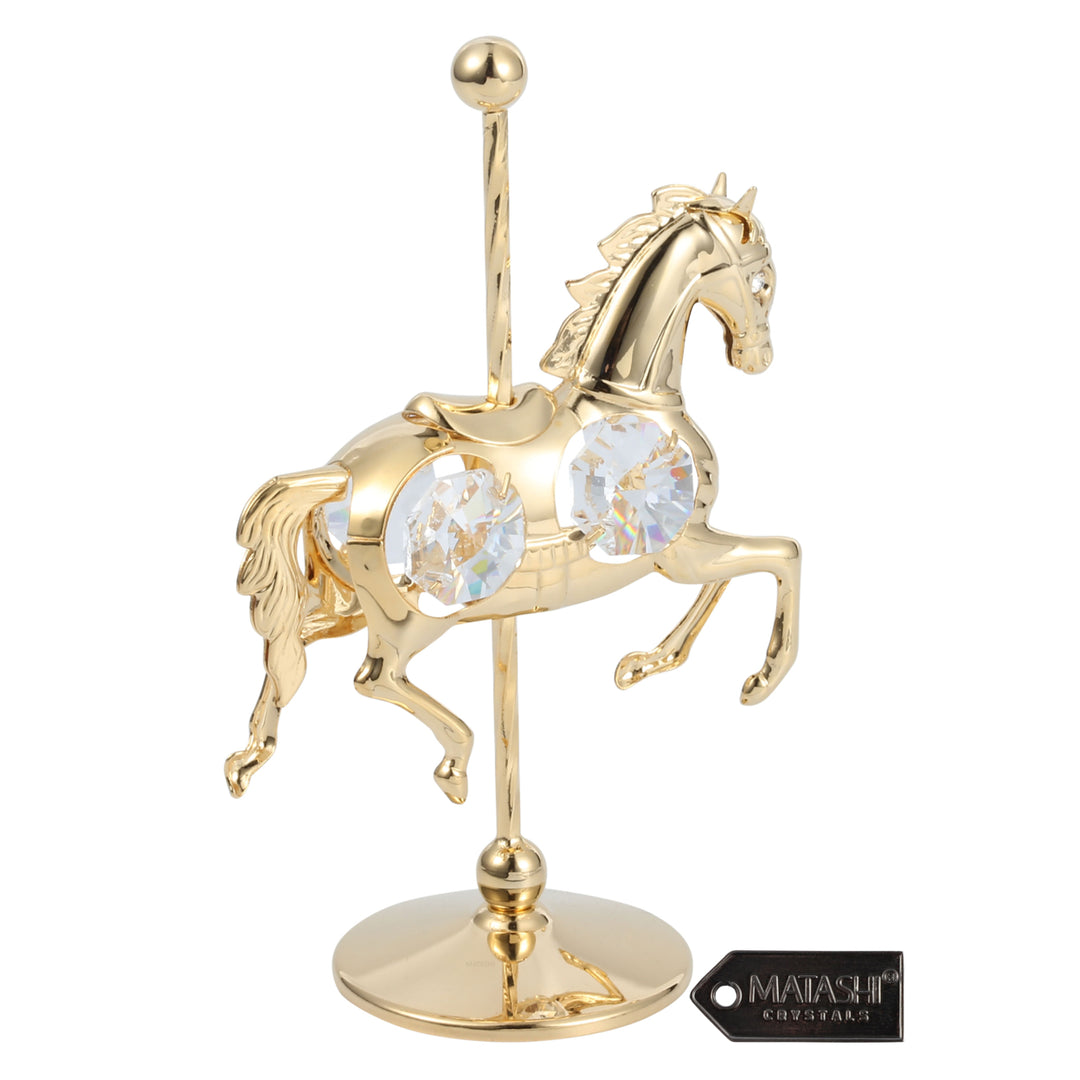 24K Gold Plated Crystal Studded Carousel Horse Ornament Table Top Showpiece for Living Room Gift for Christmas Mothers Image 4