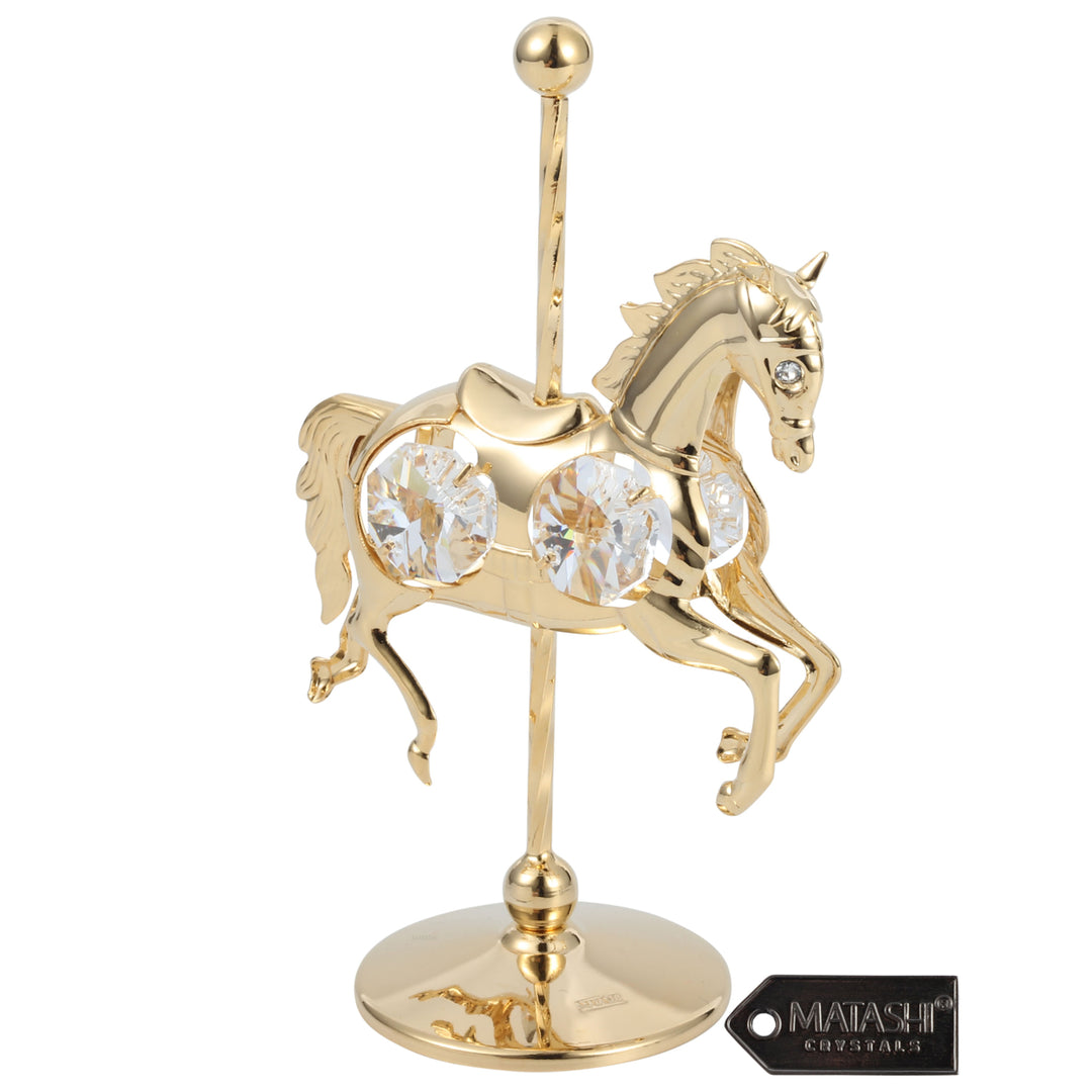 24K Gold Plated Crystal Studded Carousel Horse Ornament Table Top Showpiece for Living Room Gift for Christmas Mothers Image 5