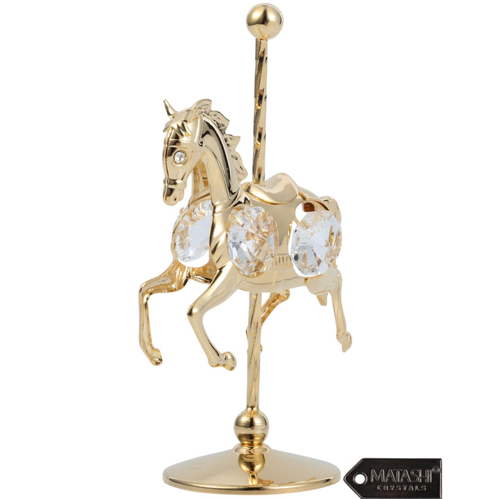 24K Gold Plated Crystal Studded Carousel Horse Ornament Table Top Showpiece for Living Room Gift for Christmas Mothers Image 6